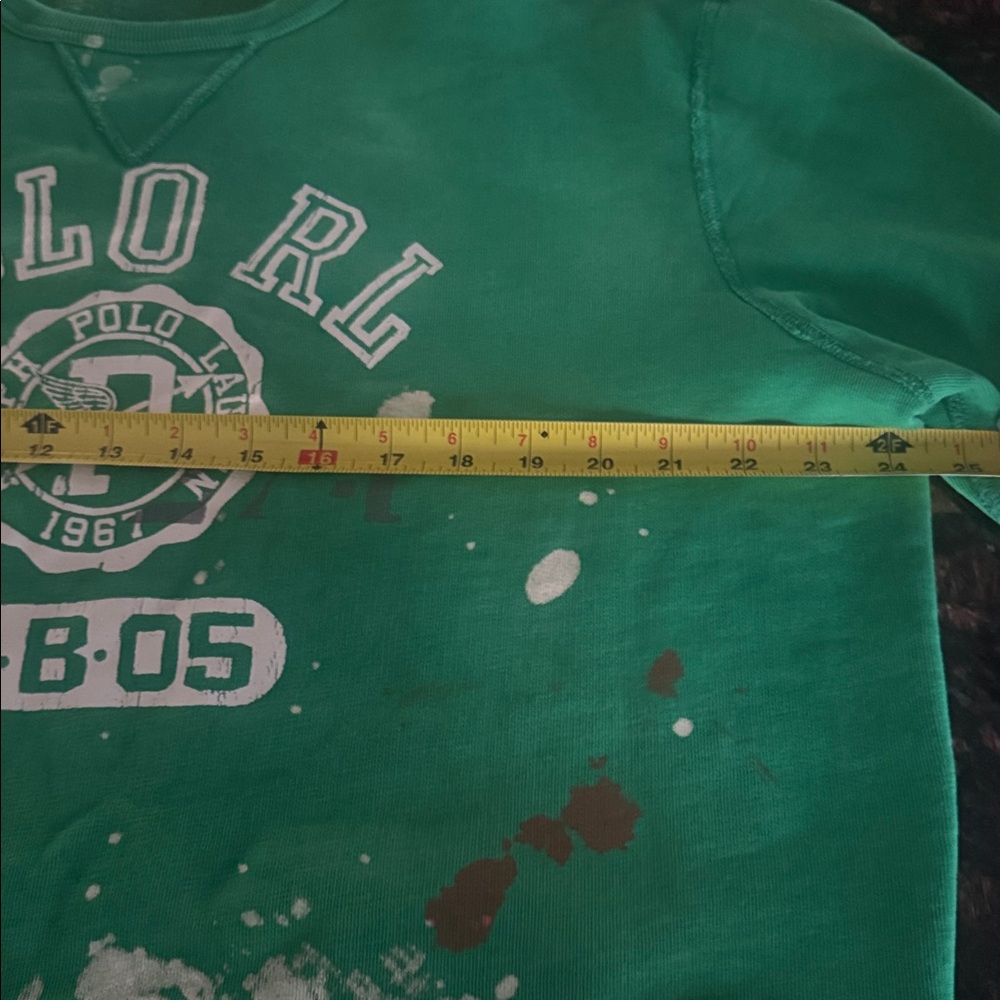 Men's Large Ralph Lauren green pullover sweatshirt with paint splashes . - Picture 8 of 9